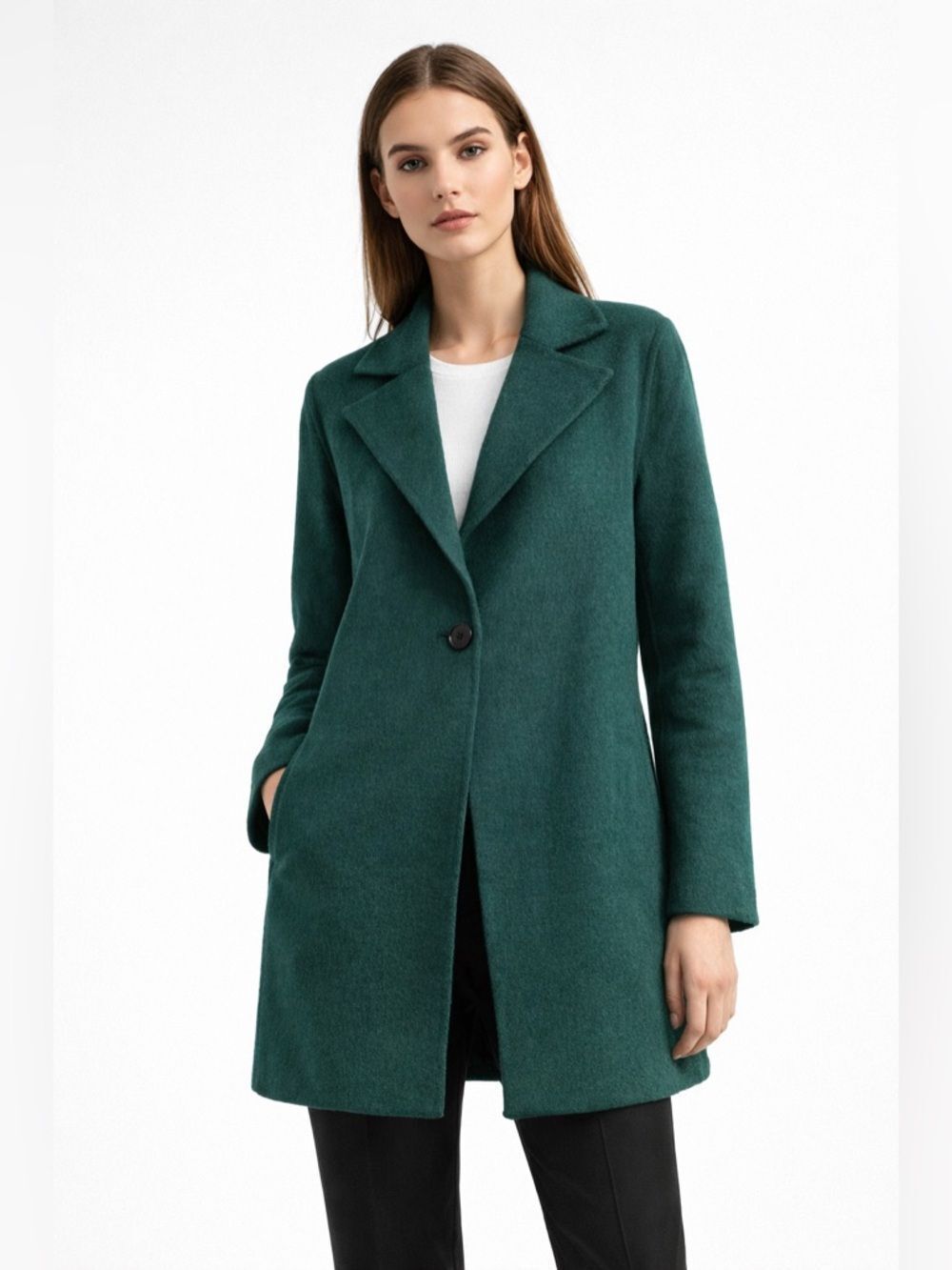 Handmade Bernardo Single-Button Teal Wool-Blend Pea Coat Sz M NWT